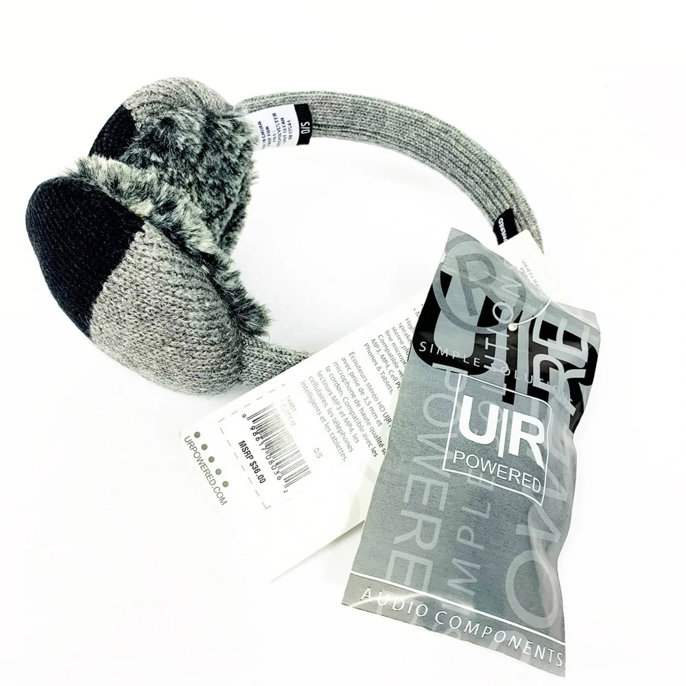 Touchscreen Grey Fleece Lined Gloves | Earmuff Audio Headphones Cords Included
